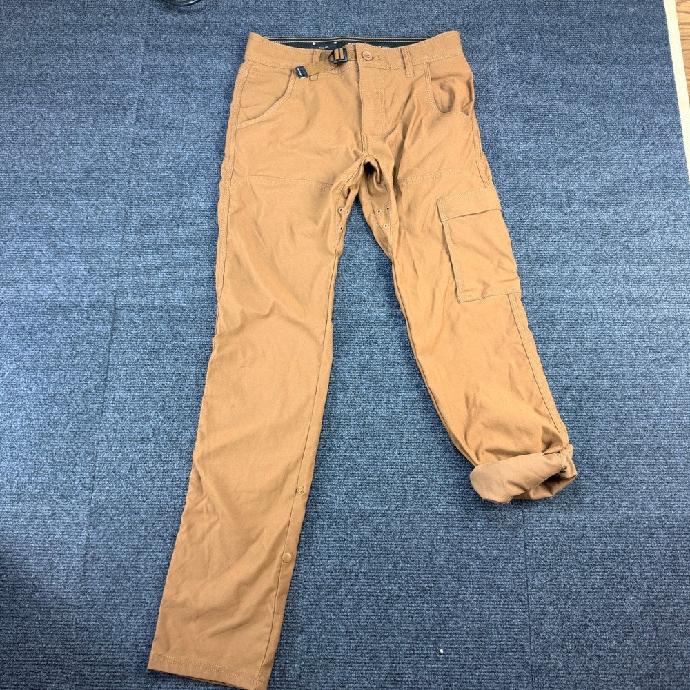 Prana Zion Slim Fit Men 28x32 Sepia Brown Hike Climb Pants IntegrateBelt Stretch